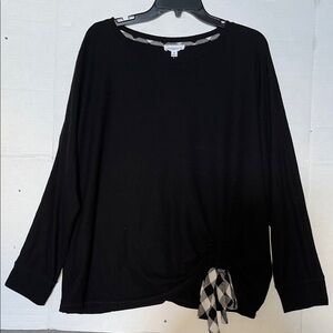 Westbound Black Long Sleeve Top with Plaid Accent